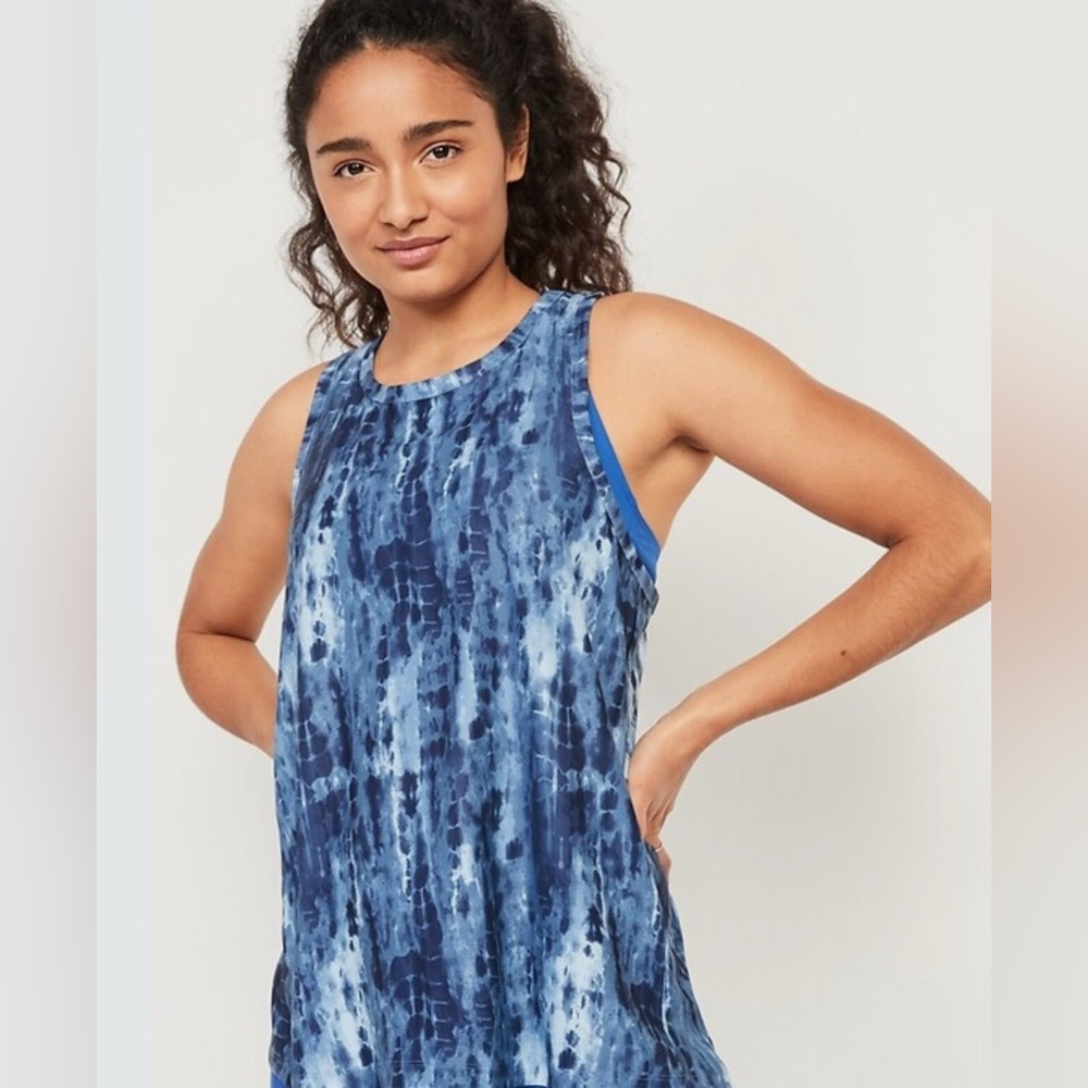 Old Navy blue tie dye Breathe ON tie back performance tank top, size small